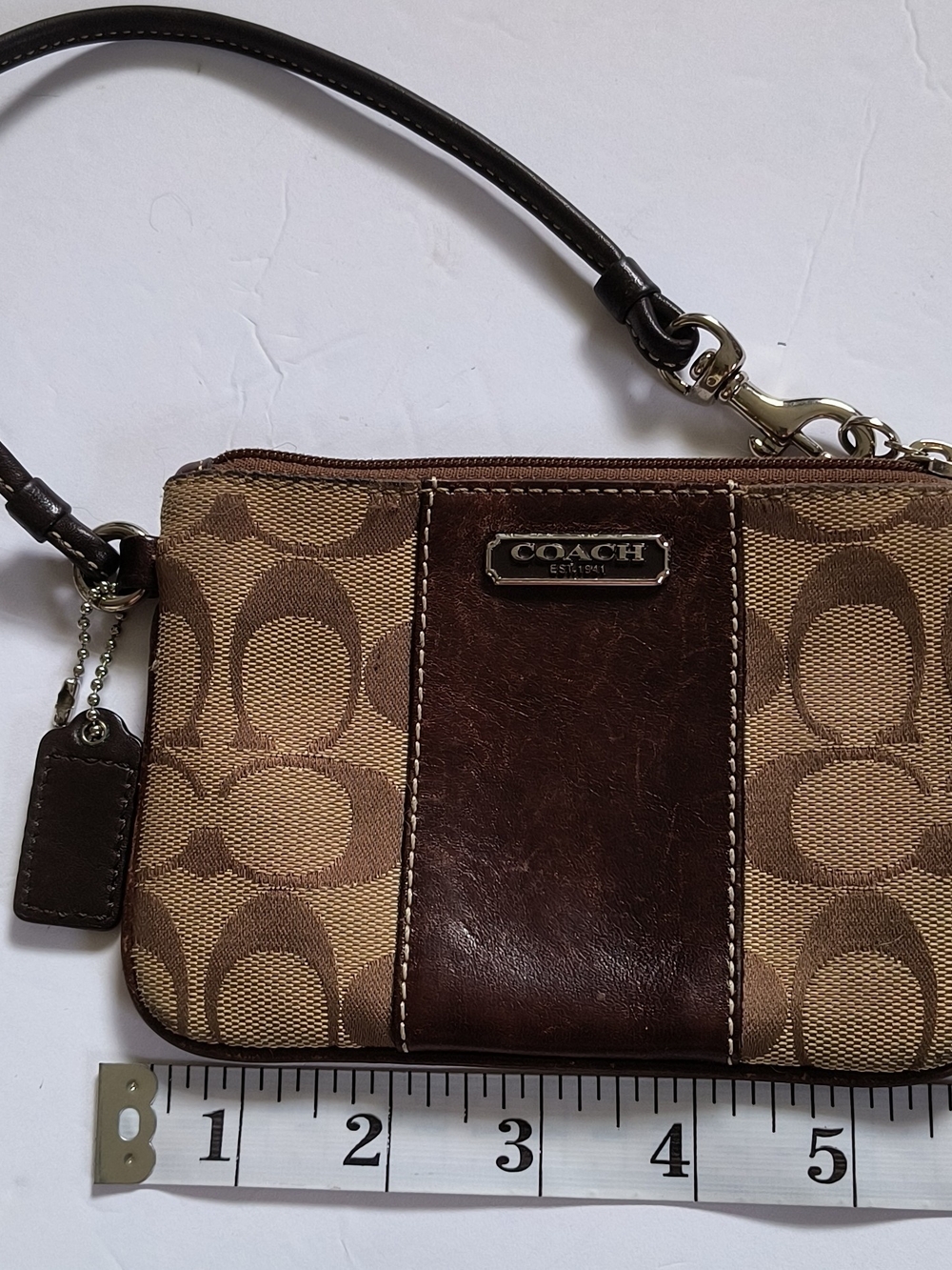 COACH Brown Signature Canvas Wristlet